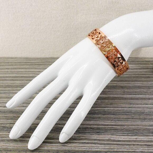 Tory Burch TB Gold Logo Cut out Cuff Bracelet Rose Gold OS - Picture 8 of 12